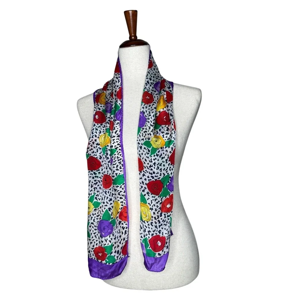 Colorful Floral Scarf‎ Abstract Polka Dot Y2K Retro Wrap 10 x 50